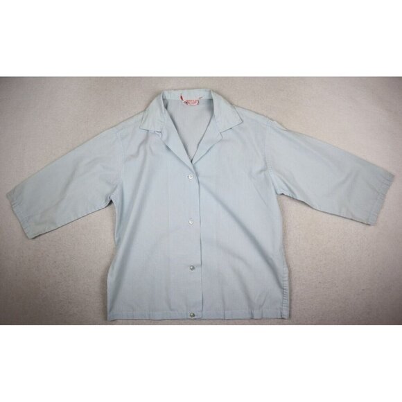 VINTAGE WOMEN'S BLUE 3/4 SLEEVE BUTTON-UP TOP - JOYCE LANE - SIZE 32 - Picture 2 of 12